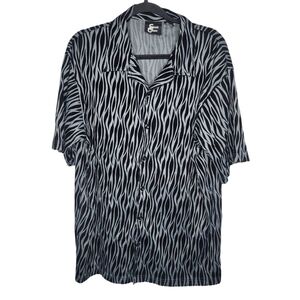 Vintage Y2K Street Culture Flames AOP Velvet Button Down Shirt Size XL Black